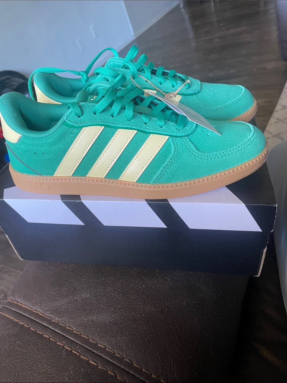 adidas Kids Turquoise Low-Top Sneakers with Cream Stripes